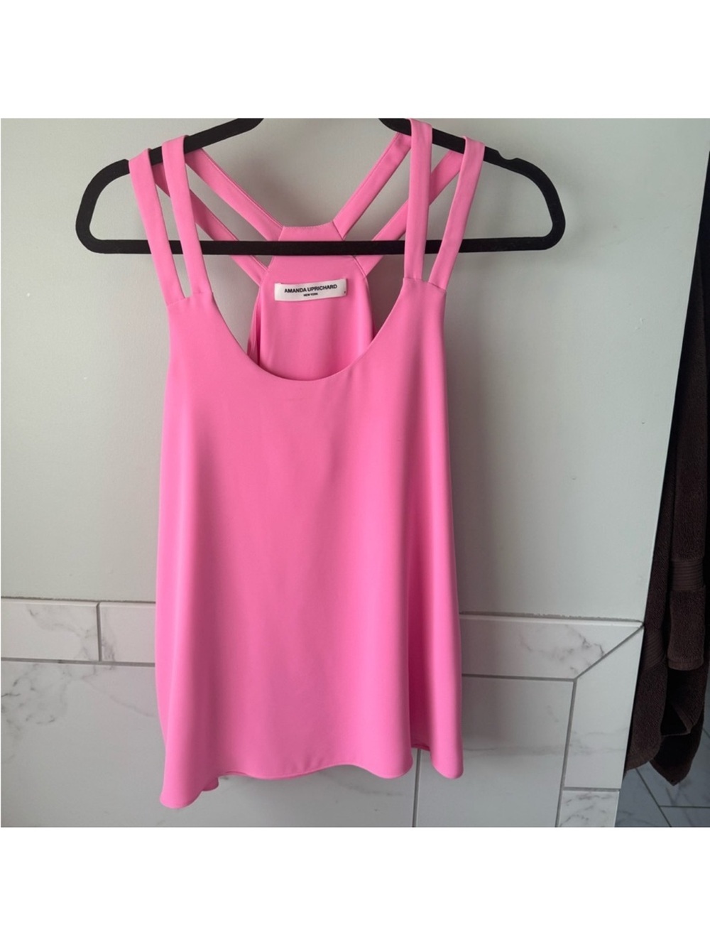 Amanda Uprichard Pink Strappy Racerback Tank Top Size Small 100% Polyester